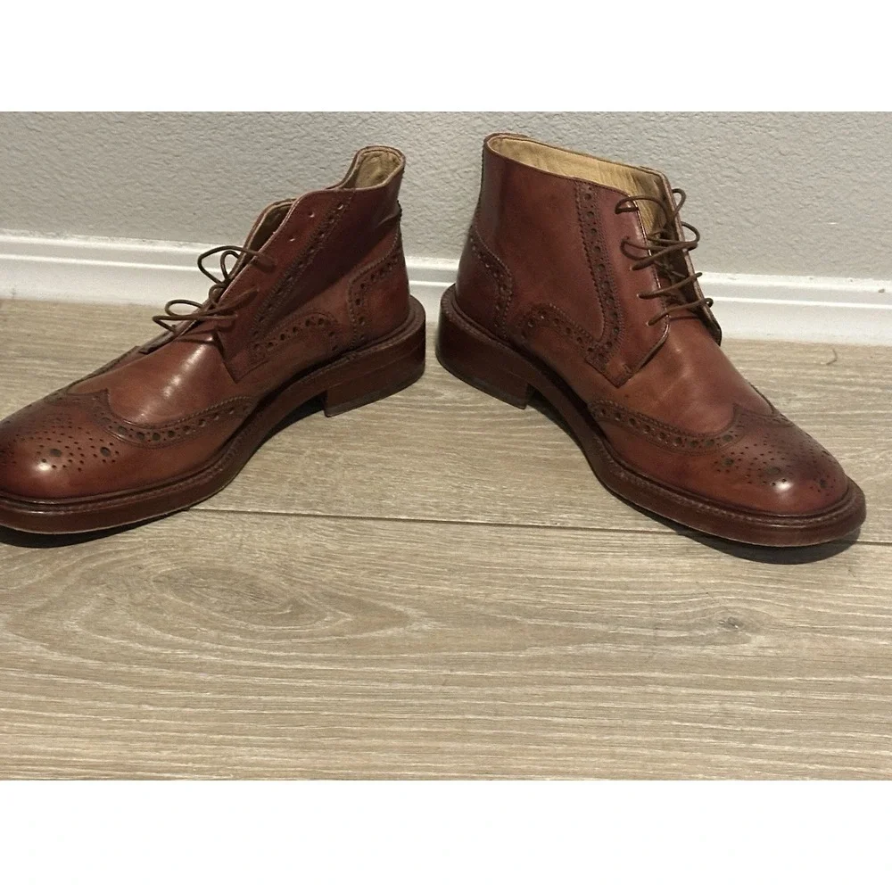 Dino Corvari Men's brown Wingtip Leather Chukka Boots Size 10 Handmade‎ in Italy